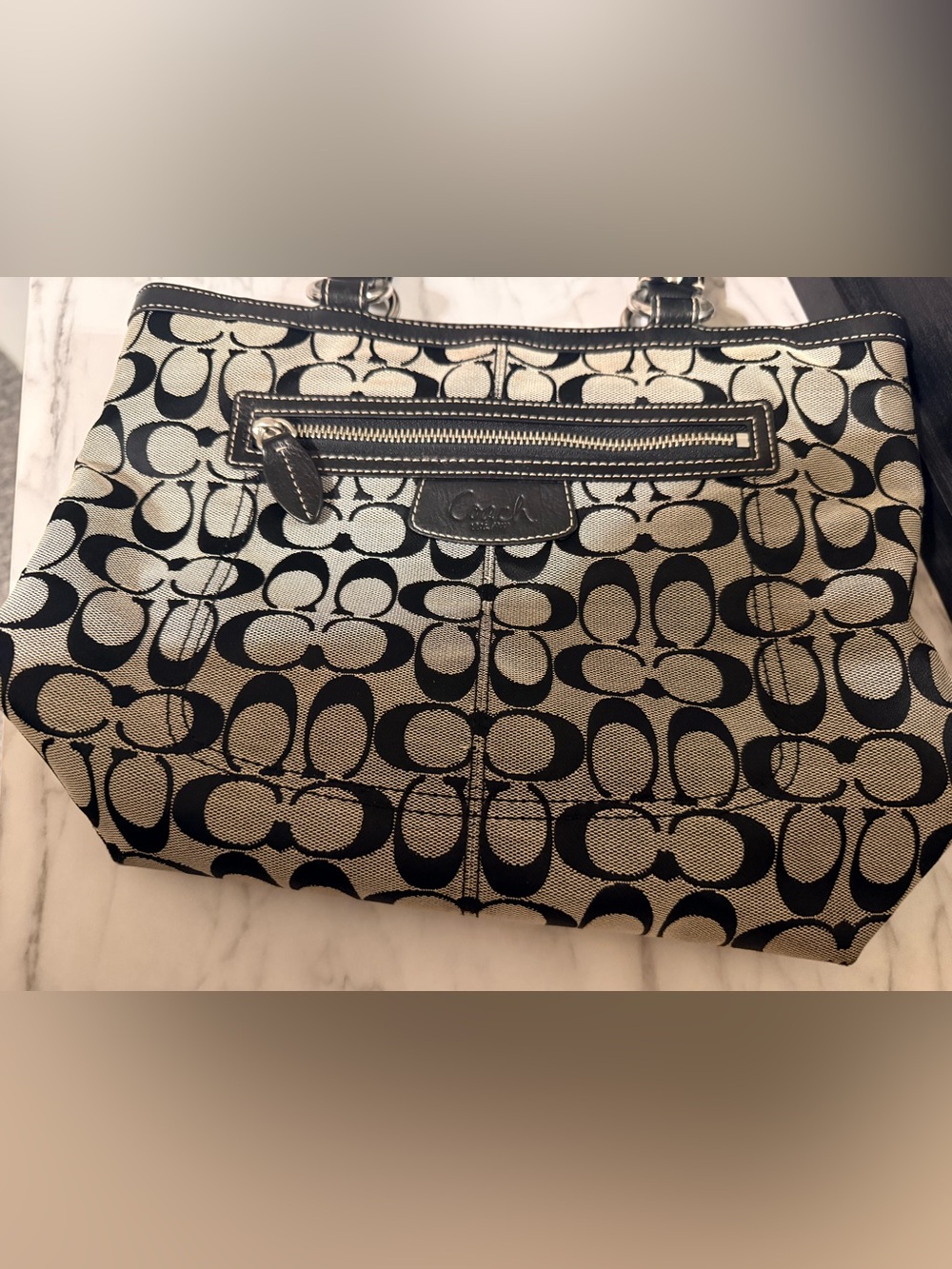 Coach Signature Canvas Tote in Black and Khaki used